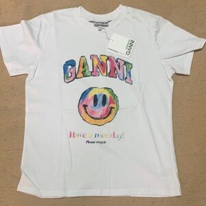 NEW Ganni Brand Shirt white Smiling Face Top
